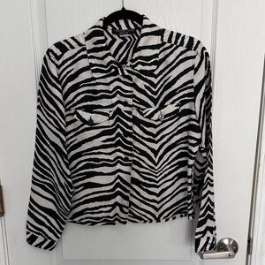 Stylish Zebra Print 100% Silk Button-Up Blouse